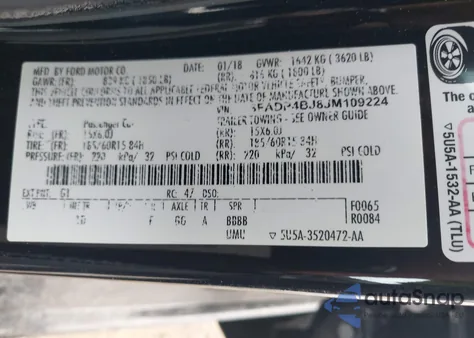 2018 Ford Fiesta Se из США, поврежденный, VIN 3FADP4BJ8JM109224